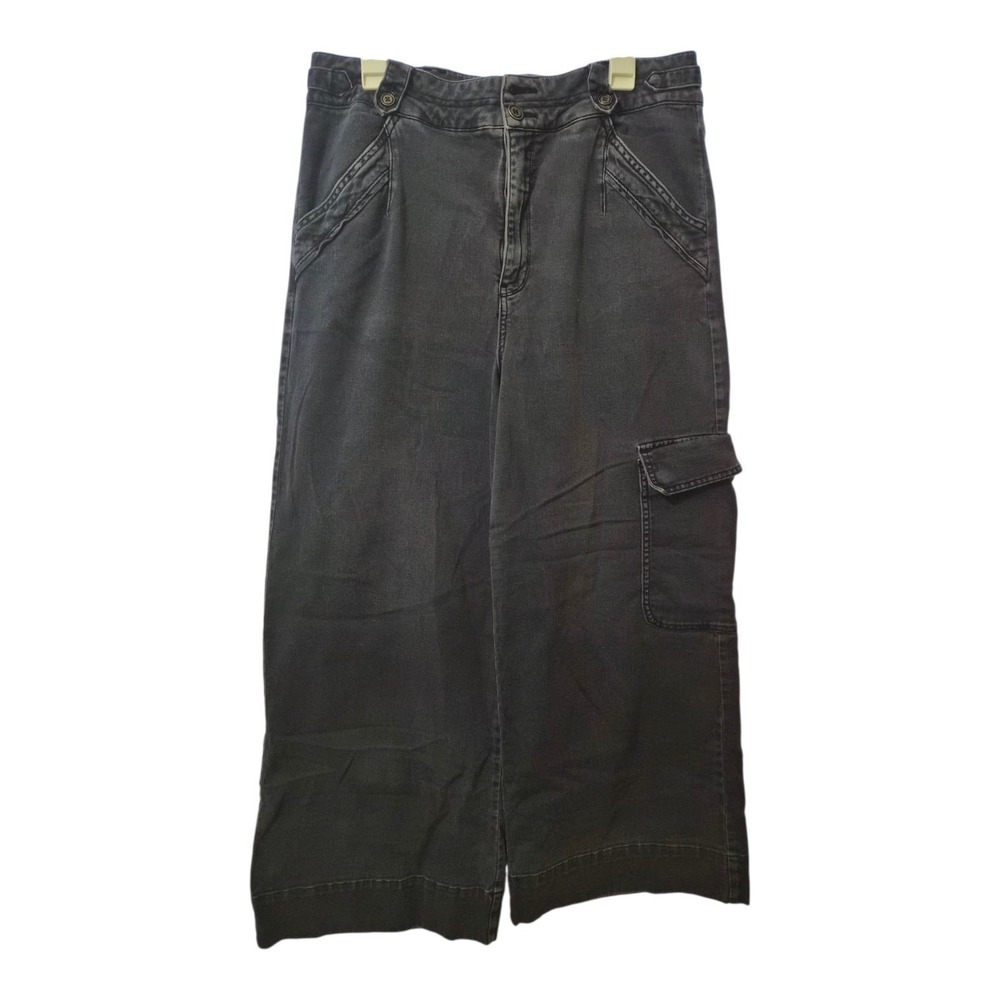 Pilcro Anthropologie Black Wash Wide Leg Cropped Cargo Pants Size 32 High...